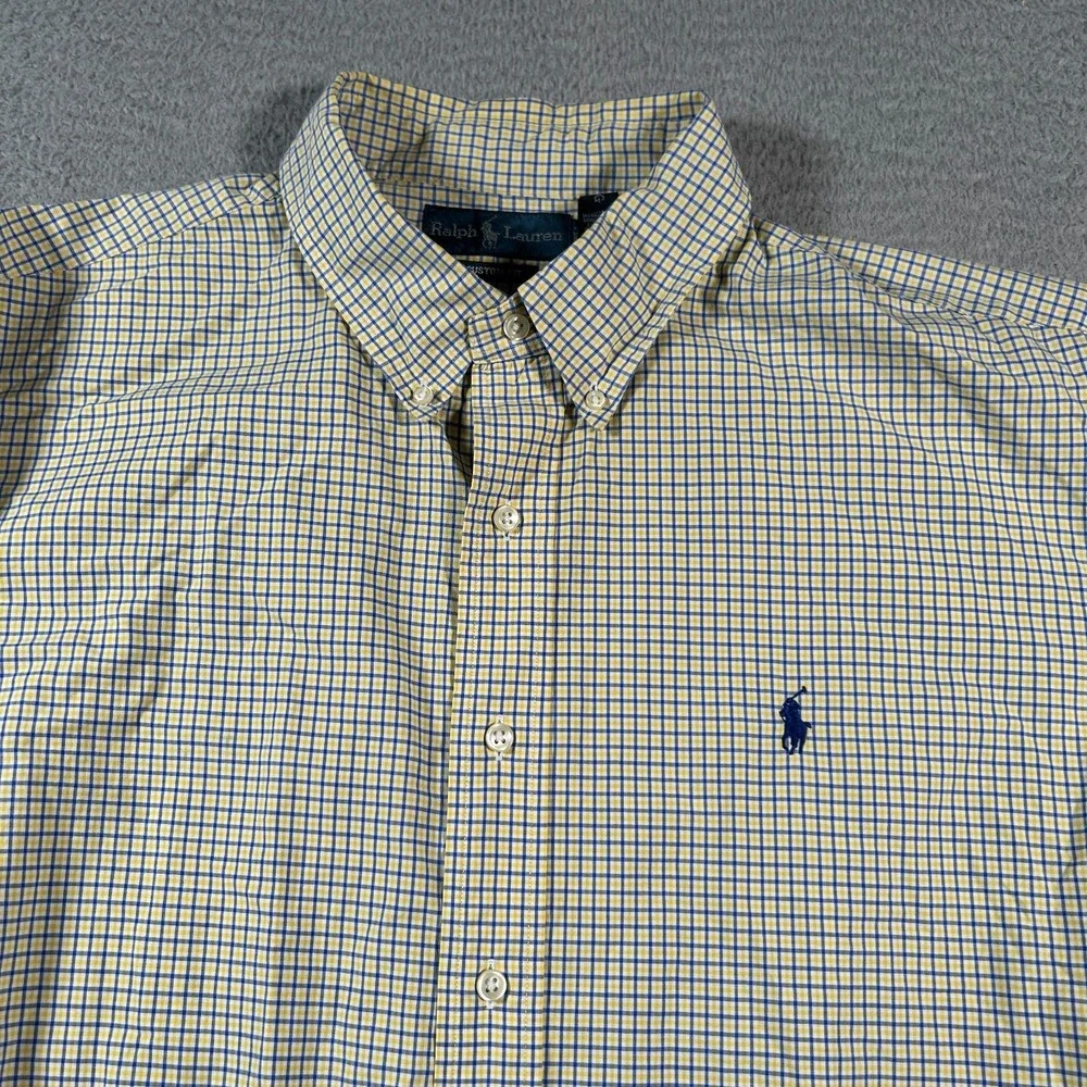 Polo Ralph Lauren Shirt‎ Men 2XL Yellow Windowpane Long Sleeve Pony Custom Fit